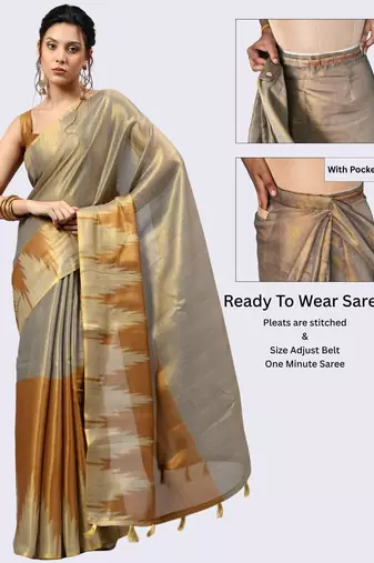 Grey tissue woven design saree with blouse