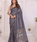 Grey linen checked saree with blouse