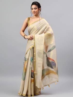 Off white tissue printed saree with blouse 1