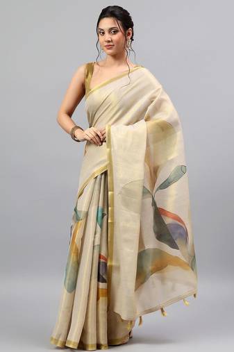 Off white tissue printed saree with blouse
