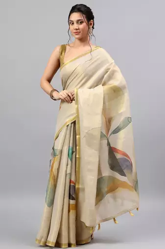 Off white tissue printed saree with blouse