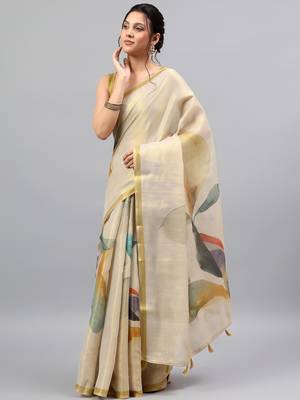 Off white tissue printed saree with blouse 2