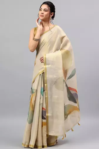 Off white tissue printed saree with blouse