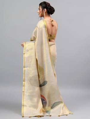 Off white tissue printed saree with blouse 3