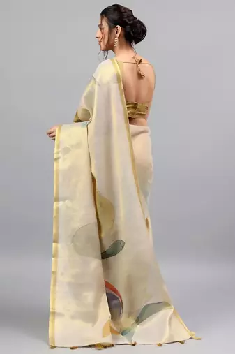 Off white tissue printed saree with blouse
