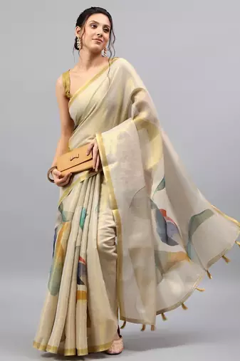 Off white tissue printed saree with blouse