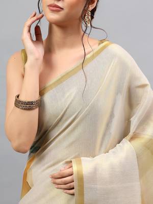 Off white tissue printed saree with blouse 5