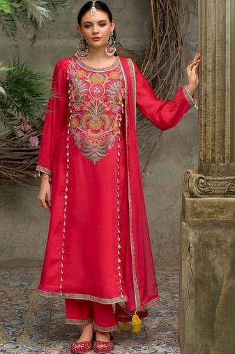 Women Ethnic Motifs Embroidered Regular Thread Work Kurta with Trousers & With Dupatta