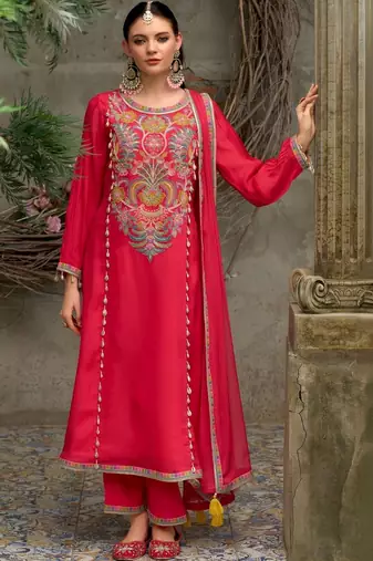 Women Ethnic Motifs Embroidered Regular Thread Work Kurta with Trousers & With Dupatta