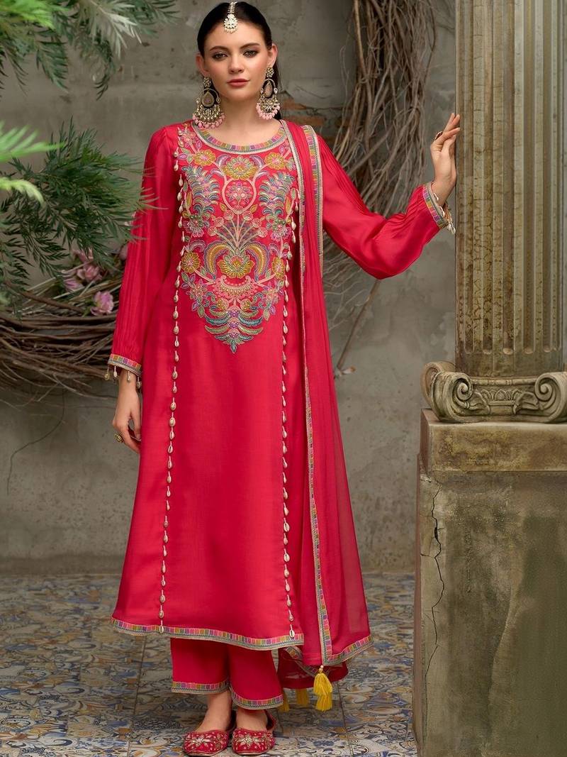 Women Ethnic Motifs Embroidered Regular Thread Work Kurta with Trousers & With Dupatta
