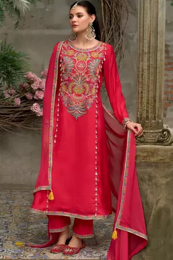 Women Ethnic Motifs Embroidered Regular Thread Work Kurta with Trousers & With Dupatta