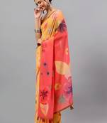 Yellow pure georgette printed saree with blouse