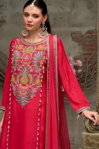 Women Ethnic Motifs Embroidered Regular Thread Work Kurta with Trousers & With Dupatta