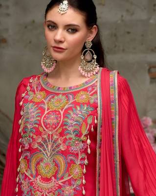 Women Ethnic Motifs Embroidered Regular Thread Work Kurta with Trousers & With Dupatta 5
