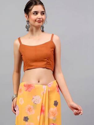Yellow pure georgette printed saree with blouse 4