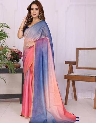 Multicolor linen checked saree with blouse 1