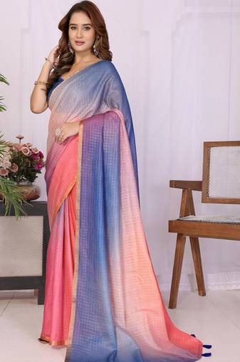 Multicolor linen checked saree with blouse