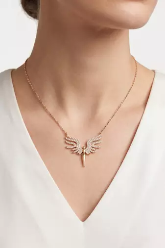 925 Sterling Silver Rose Gold  Angel Wings Pendant Necklace Set  for Women