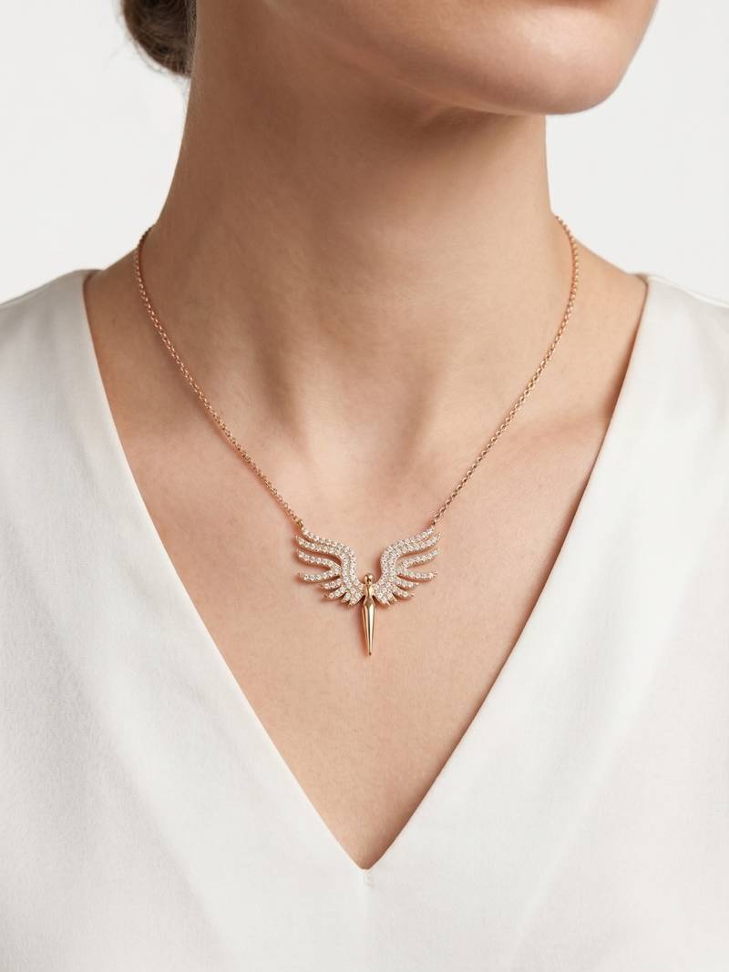 925 Sterling Silver Rose Gold  Angel Wings Pendant Necklace Set  for Women