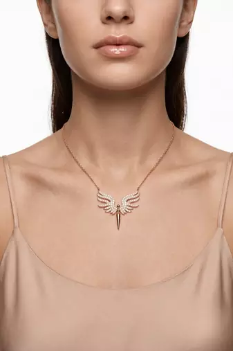 925 Sterling Silver Rose Gold  Angel Wings Pendant Necklace Set  for Women