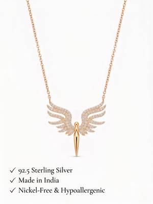 925 Sterling Silver Rose Gold  Angel Wings Pendant Necklace Set  for Women 4