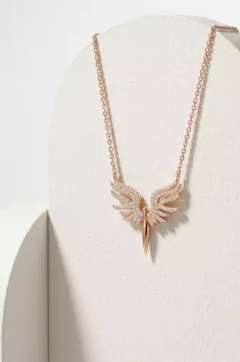 925 Sterling Silver Rose Gold  Angel Wings Pendant Necklace Set  for Women