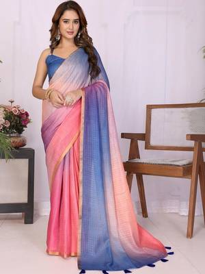 Multicolor linen checked saree with blouse 5