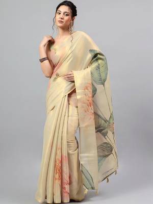 Cream tussar printed saree with blouse 1
