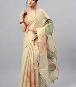 Cream tussar printed saree with blouse