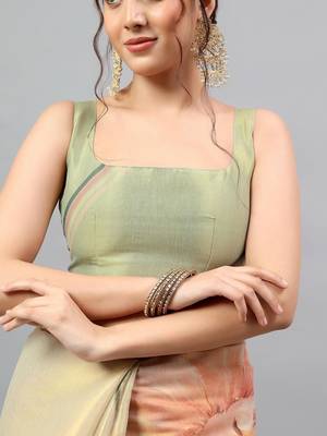 Cream tussar printed saree with blouse 4
