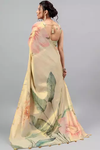 Cream tussar printed saree with blouse