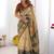 Gold polyester printed saree with blouse