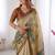 Gold polyester printed saree with blouse