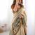 Gold polyester printed saree with blouse