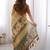 Gold polyester printed saree with blouse