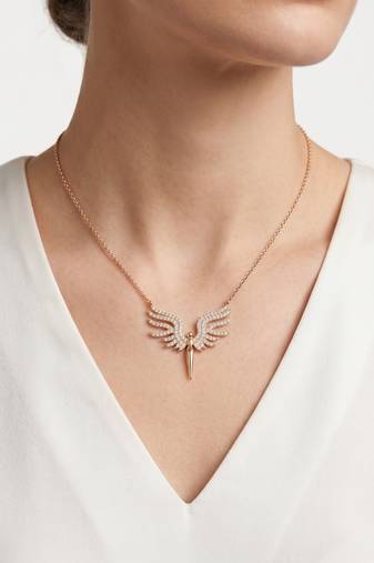 925 Sterling Silver Rose Gold  Angel Wings Pendant Necklace Set  for Women