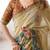Gold polyester printed saree with blouse
