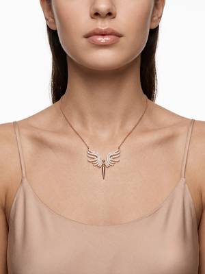 925 Sterling Silver Rose Gold  Angel Wings Pendant Necklace Set  for Women 2