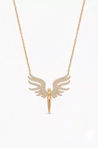 925 Sterling Silver Rose Gold  Angel Wings Pendant Necklace Set  for Women