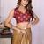 Gold linen printed saree with blouse