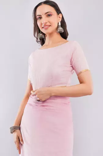 Pink linen printed saree with blouse