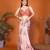 Pink linen printed saree with blouse