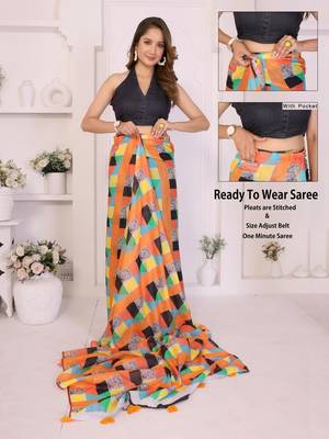 Multicolor linen printed saree with blouse 2