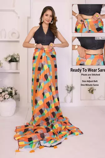 Multicolor linen printed saree with blouse