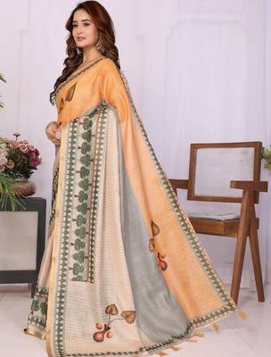 Orange linen  saree with blouse 1