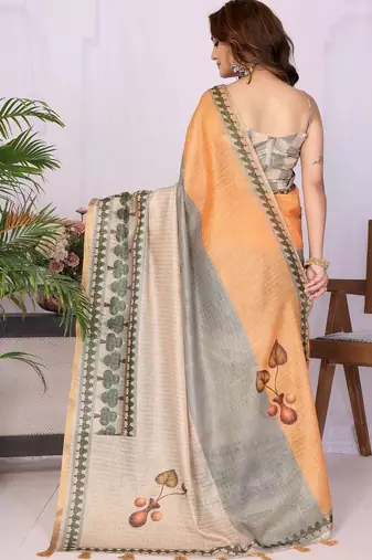 Orange linen  saree with blouse