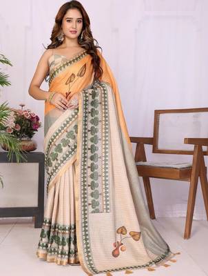 Orange linen  saree with blouse 5