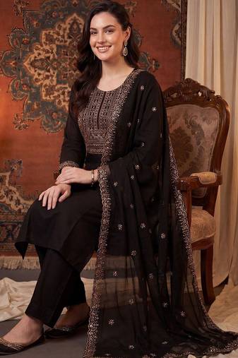 Women Ethnic Motifs Embroidered Regular Kurta with Palazzos & With Dupatta