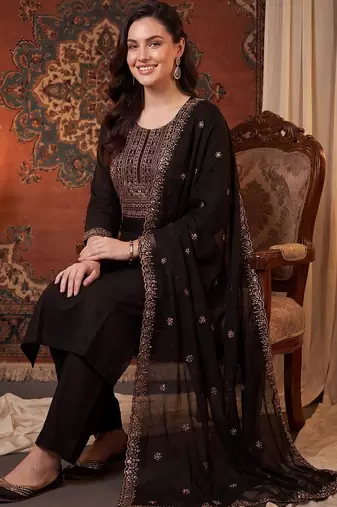 Women Ethnic Motifs Embroidered Regular Kurta with Palazzos & With Dupatta