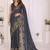 Charcoal linen printed saree with blouse